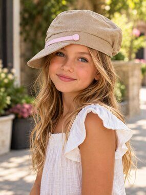 Goorin Bros Kids Cadet Cabbie Hat Sand Cassel Tan Pink Girls S M 4 5 6 7 8